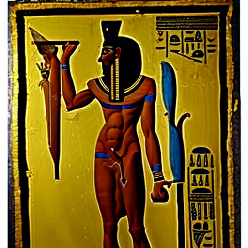 Image similar to hermes trismegistus, egyptian paining