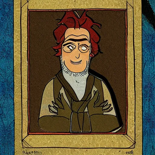 Image similar to rick sanchez of rick and morty, portrait, medieval persian illustration