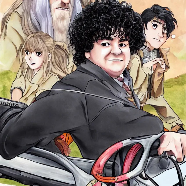 Image similar to hagrid ( harry potter ), race track, anime, in teh style of initial d, photorealistic,