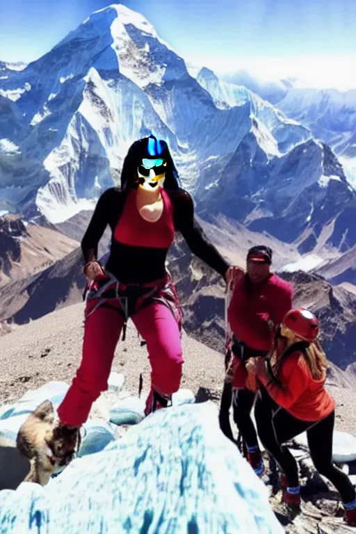 Image similar to kylie jenner mountain climbing on everest with wolves