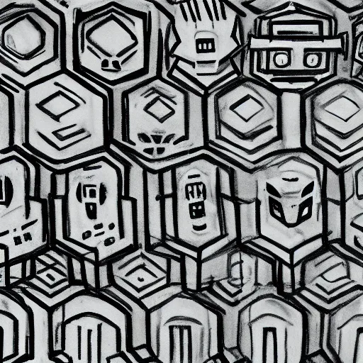 Image similar to mc esher charcoal drawing of tessellation of robots