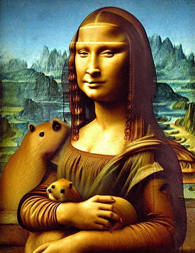 Prompt: a beautiful portrait of a capybara as the mona lisa