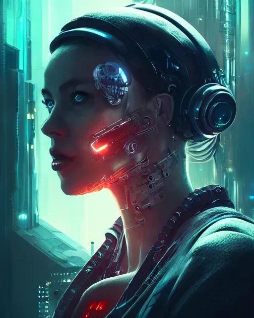 Prompt: portrait of a cyberpunk cyborg. sci - fi, intricate abstract upper body intricate, wlop, concept art, octane render, deviantart, greg rutkowski, cinematic, key art, hyperrealism,