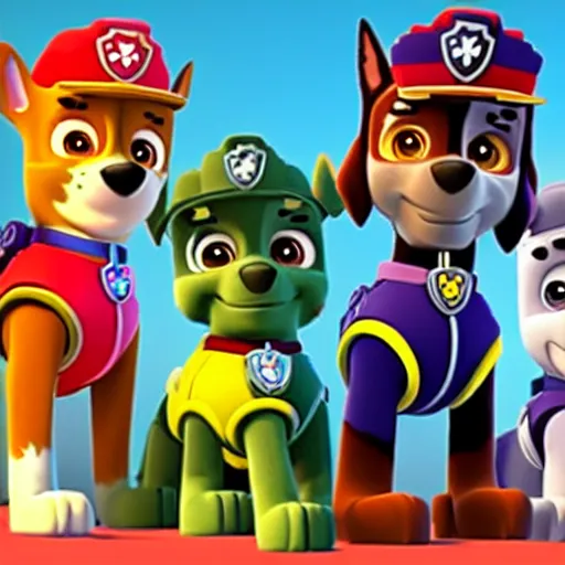 Image similar to paw patrol being evil villains