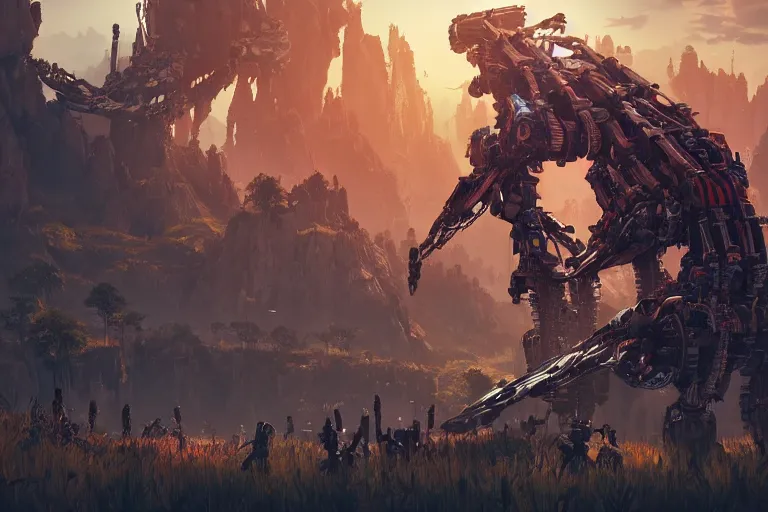 Image similar to sawtooth machine mecanical creature robot of horizon forbidden west horizon zero dawn radiating a glowing aura global illumination ray tracing hdr fanart arstation by ian pesty and alena aenami artworks in 4 k