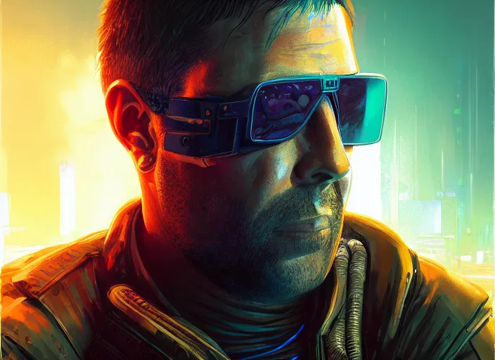 Image similar to cyberpunk bounty hunter ( blade runner 2 0 4 9, dystopian, cyberpunk 2 0 7 7 character design ). portrait by james gurney and laurie greasley, oil on canvas. cinematic, hyper realism, realistic proportions, dramatic lighting, high detail 4 k