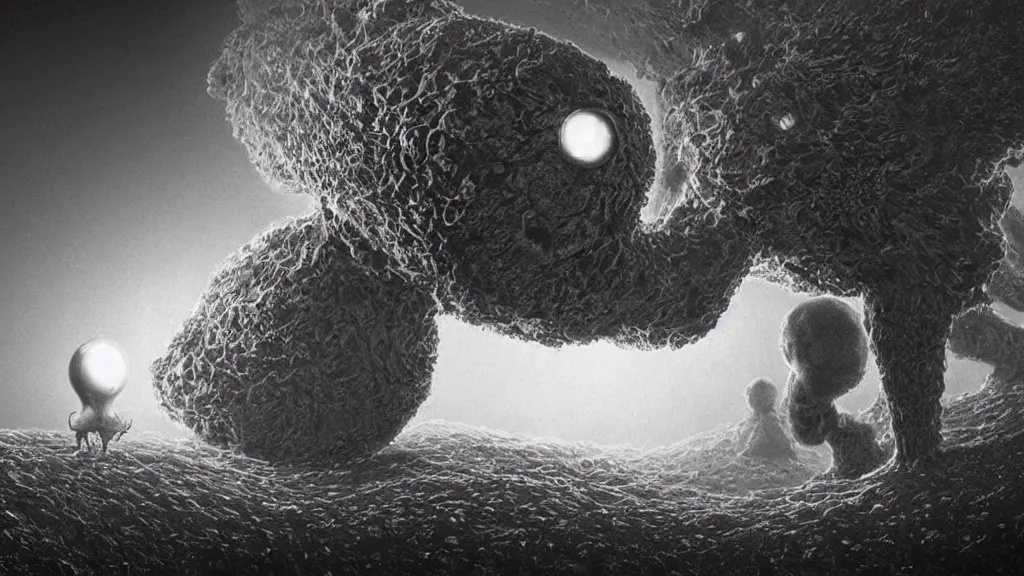 Image similar to a beautiful microscopic scientific photo of a coronavirus and a strange life form seen through an electron microscope, dark, sinister, detailed, art by Greg Rutkowski