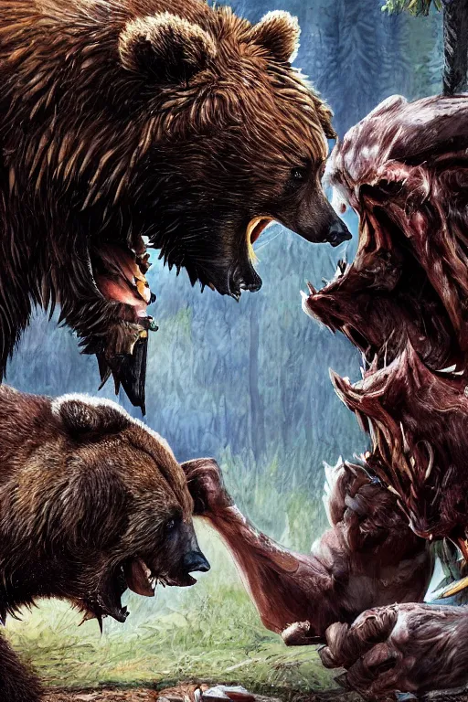 Image similar to Predator fighting a bear highly detailed artstation