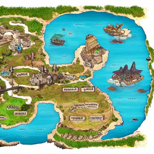 Prompt: dnd island town map