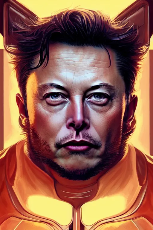 Image similar to elon musk as wolverine, realistic portrait, symmetrical, highly detailed, digital painting, artstation, concept art, smooth, sharp focus, illustration, cinematic lighting, art by artgerm and greg rutkowski and alphonse mucha