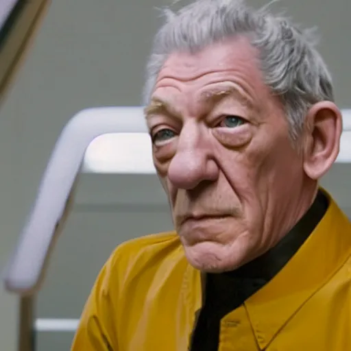 Prompt: film still of ian mckellen playing saitama