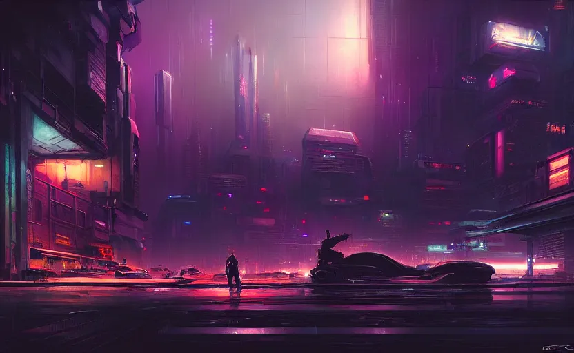 Image similar to a cyberpunk futuristi and cinematic harbour at night by greg ruthkowski and craig mullins