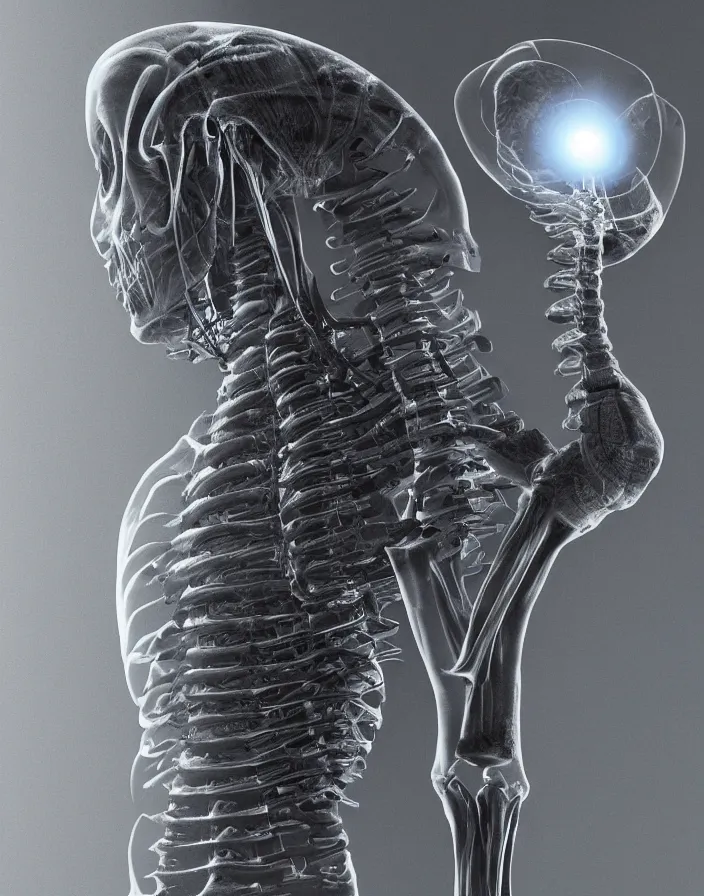 Image similar to an alien surrounded by a spine, ultra realistic, xray, ultra detailed,