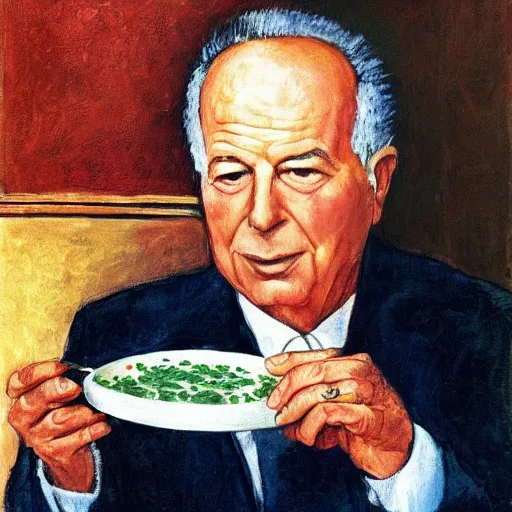 Prompt: yitzhak rabin eating borscht by yitzhak rabin by angelico, fra