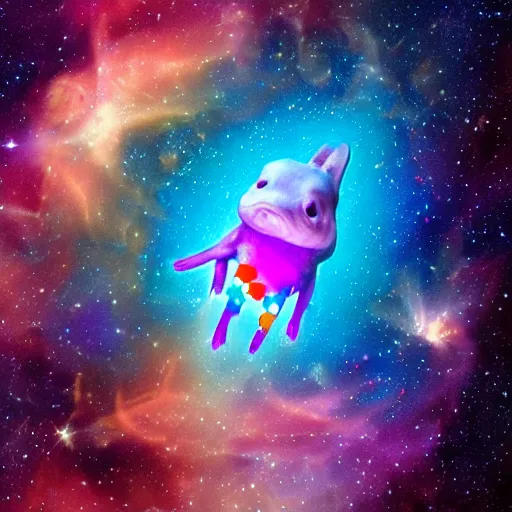 Prompt: an axolotl riding nyan cat through space, nebula, colorful