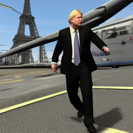 Prompt: Boris Johnson holding a black briefcase, GTA V style