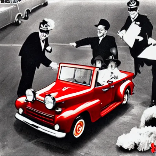 Prompt: Elmo hijacks a vintage Packard