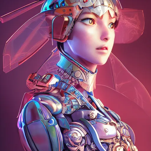 Image similar to studio portrait of lawful good colorful female holy mecha paladin absurdly beautiful, elegant, young sensual graceful woman, ultrafine hyperrealistic detailed face illustration by kim jung gi, irakli nadar, intricate linework, sharp focus, bright colors, matte, octopath traveler, final fantasy, unreal engine highly rendered, global illumination, radiant light, intricate environment