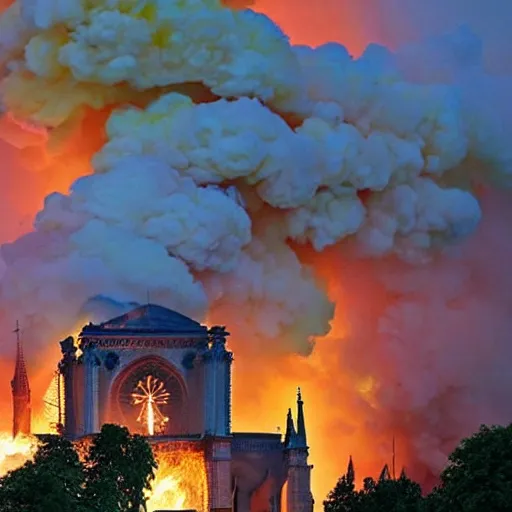 Prompt: “amogus from the game among us watching Notre dame burning down”