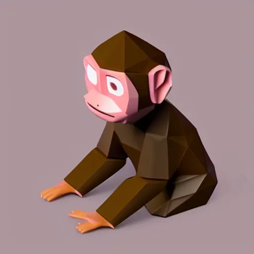 Image similar to isometric cute low - poly monkey using a sony walkman, isometric, cute