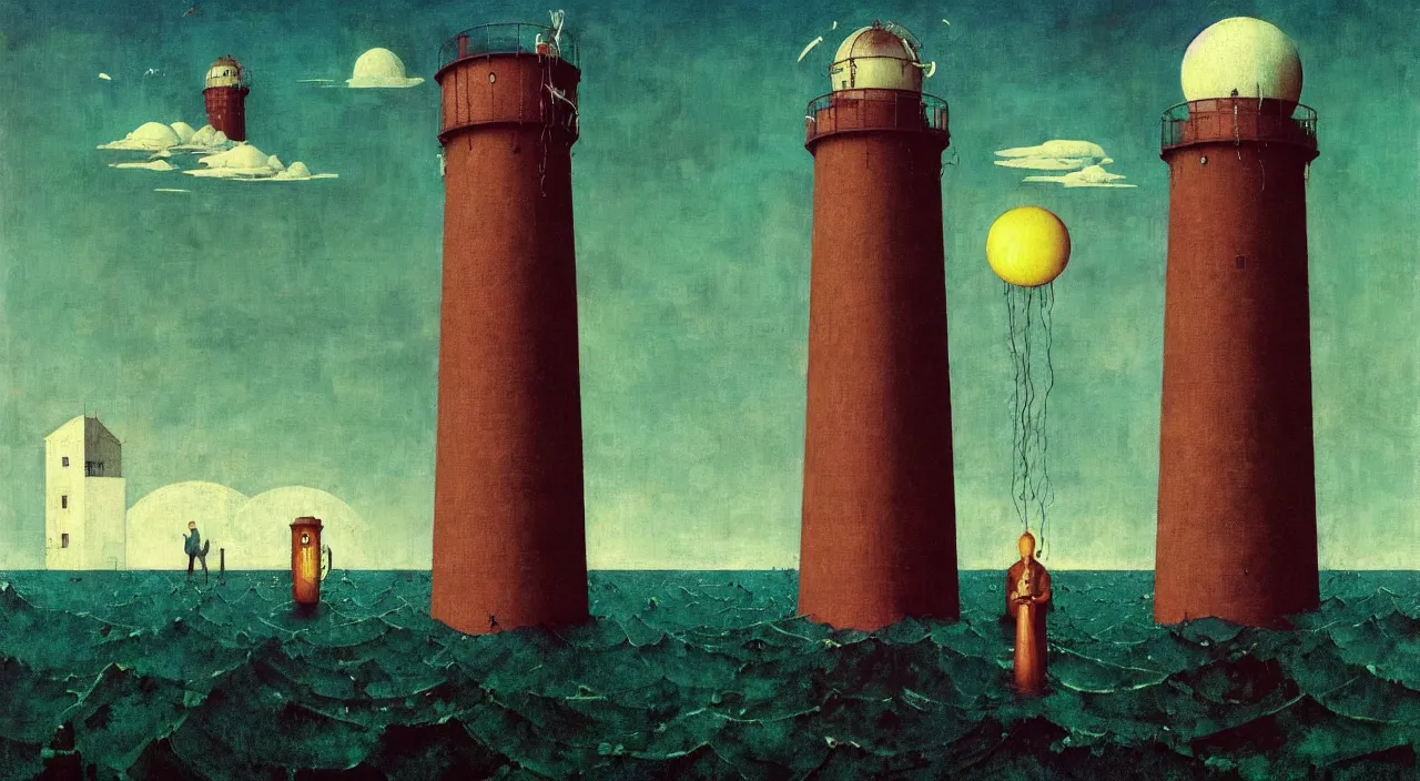 Image similar to single flooded simple!! ( lovecraftian ) water tower anatomy, very coherent and colorful high contrast masterpiece by norman rockwell franz sedlacek hieronymus bosch dean ellis simon stalenhag rene magritte gediminas pranckevicius, dark shadows, sunny day, hard lighting