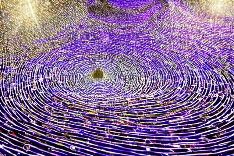 Prompt: twisting whirling rippling hive maze labyrinth of sparkling crystal, award winning art, epic dreamlike fantasy landscape, art print, science fiction, ultra realistic,