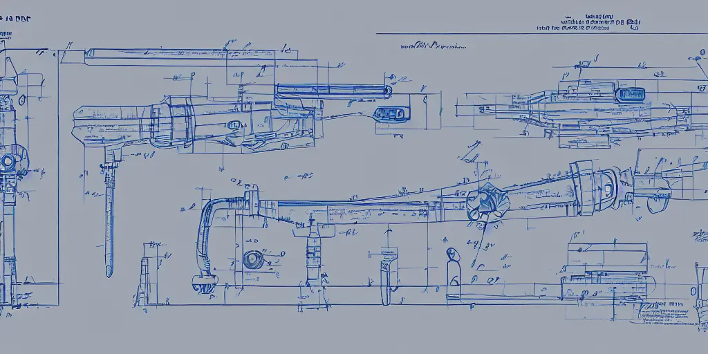 Image similar to an insanely detailed blueprint of the portal gun from portal game, octane render, 8 k, paper and pen, patent, clearly legible, engineered like a genius,