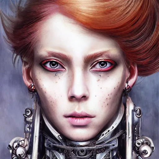 Image similar to portrait, headshot, insanely nice professional hair style, dramatic hair color, digital painting, of a old 17th century, old cyborg merchant, amber jewels, baroque, ornate clothing, scifi, realistic, hyperdetailed, chiaroscuro, concept art, art by Franz Hals and Jon Foster and Ayami Kojima and Amano and Karol Bak,