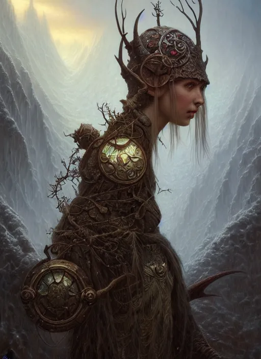 Image similar to portrait shot of snow elves in a scenic dystopian environment, intricate, elegant, highly detailed, centered, digital painting, artstation, concept art, smooth, sharp focus, illustration, artgerm, tomasz alen kopera, peter mohrbacher, donato giancola, joseph christian leyendecker, wlop, boris vallejo