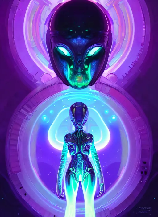 Prompt: a machine alien faceless glowing liquefied stardust adventurer, dnd fantasy character, full body portrait, glowing neon skin, magical aura, ultra realistic, intricate, elegant, highly detailed, digital painting, artstation, smooth, sharp, focus, illustration, art by artgerm and greg rutkowski and alphonse mucha and dan mumford, sacred geometry