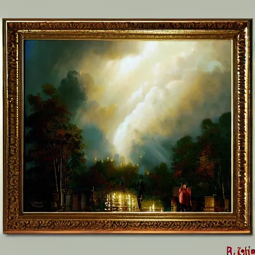 Image similar to rain from the heavens, majestic painting, oil canvas painting, museum art