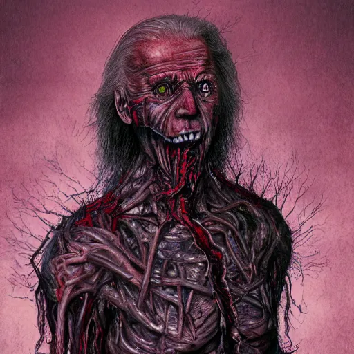 Image similar to biden became bloody ugly lovecraftian degenerate abomination, photo - realistic, color image, 2 k, highly detailed, bodyhorror, occult art, by giger, fractal structure