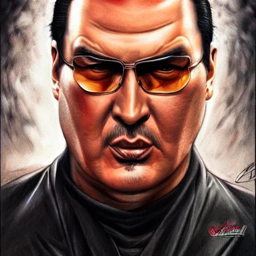 Prompt: demonic, hyper detailed, steven seagal by artgerm