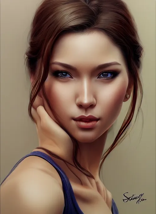 Image similar to photo of a gorgeous young woman in the style of stefan kostic, realistic, sharp focus, 8 k high definition, insanely detailed, intricate, elegant, art by stanley lau and artgerm