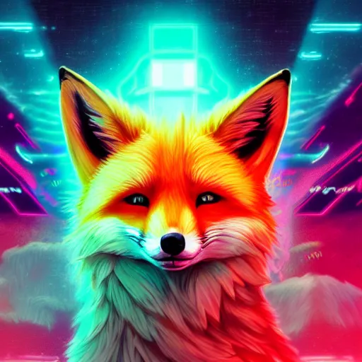 Prompt: digital fox, retrowave palette, digital augment world, highly detailed, electric breeze, anatomically correct vulpine, synth feel, fluffy face, ear floof, flowing fur, super realism, accurate animal imagery, 4 k digital art