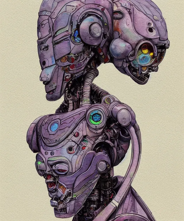 Image similar to a watercolor painting character portrait of a robot machine mutant in the style of jean giraud in the style of moebius trending on artstation deviantart pinterest detailed realistic hd 8 k high resolution