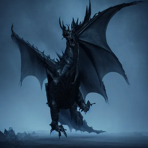 Image similar to a highly detailed horrific shot of a ghostly western dragon that's fading into black fog and deep dark obscure shadow, wings are clouds of darkness, creating an ominous presence, artstation, deviantart, dark lighting, unreal engine 5 render