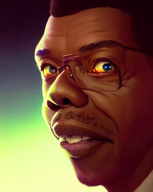 Image similar to highly detailed vfx portrait of phil lamarr by stephen bliss, chalk, unrealengine, greg rutkowski, loish, rhads, beeple, chalk, makoto shinkai and lois van baarle, ilya kuvshinov, rossdraws, tom bagshaw, basil gogos