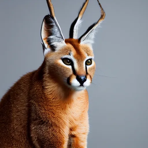 Prompt: full body photo of cute caracal. he is wearing laurel wreath on his ears, studio light