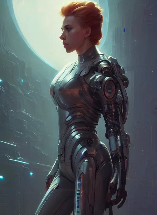 Prompt: highly detailed full body portrait of scarlett johansson in futuristic sci - fi armor, stephen bliss, unreal engine, fantasy art by greg rutkowski, loish, rhads, ferdinand knab, makoto shinkai and lois van baarle, ilya kuvshinov, rossdraws, tom bagshaw, alphonse mucha, global illumination, radiant light