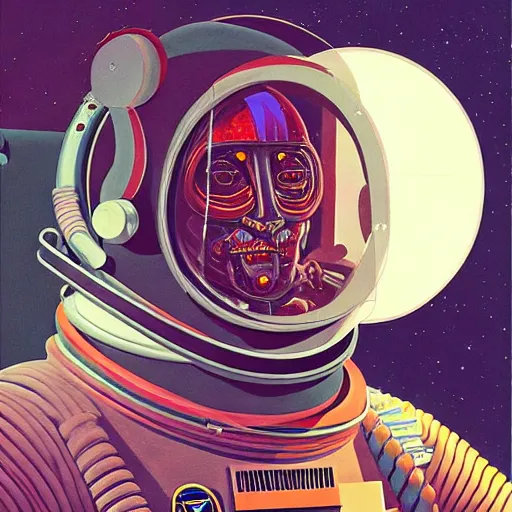 Image similar to Astronaut portrait half face robot,highly detailed, very coherent, painted by Francis Bacon and Edward Hopper, Wayne Barlowe, painted by James Gilleard, surrealism, airbrush, art by JamesJean