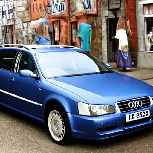 Image similar to the last supper but jesus is a denim blue audi a 4 b 6 avant ( 2 0 0 2 )