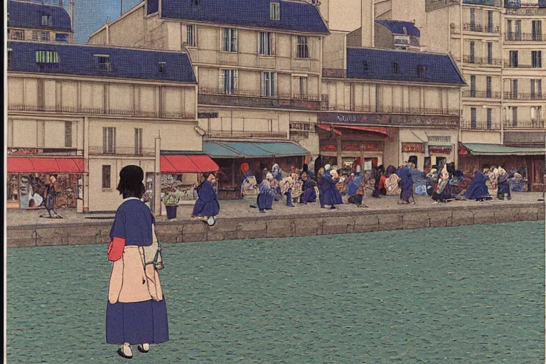 Prompt: paris trip of hasui kawase