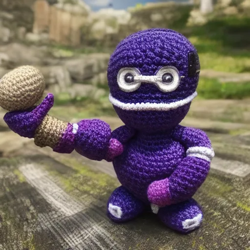 Prompt: Thanos holding the Infinity Gauntlet, Amigurumi