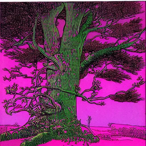 Prompt: Pink tree by moebius