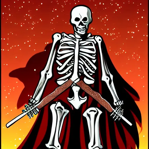 Image similar to skeleton space pirate holding a vibrosword, epic fantasy character art