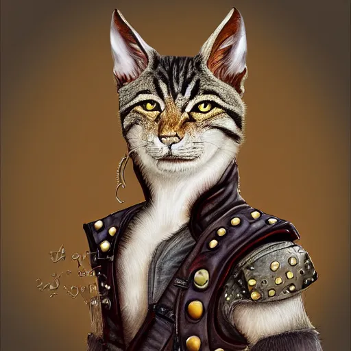 Image similar to d & d style portrait, tabaxi male in studded leather.