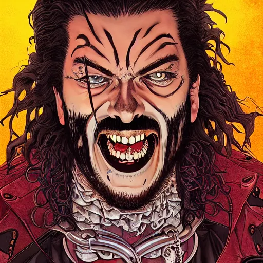 Image similar to portrait closeup of crazy post malone as vampire, symmetrical!!!!!!!!, by yoichi hatakenaka, masamune shirow, josan gonzales and dan mumford, ayami kojima, takato yamamoto, barclay shaw, karol bak, yukito kishiro