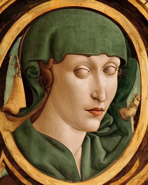 Prompt: stunning renaissance fresco of a green sad devil, masterpiece, artstation, by Sandro Botticelli, by Sofonisba Anguissola