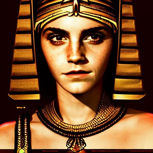 Image similar to portrait of Emma Watson as Cleopatra, ambient lighting, dynamic lighting, 4k, HQ, detailed, trending on artstation